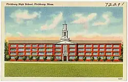 Postcard of Fitchburg High School from circa 1935.