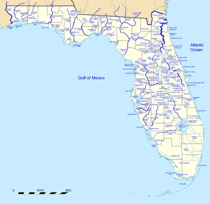 High resolution map of the state of Florida with all major waterways