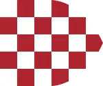 Croatia in personal union with Hungary (Early 16th century–1526). Banner of Croatian troops (chessboard) in battle of Mohacs, carried by one of the captains of Croatian ban.