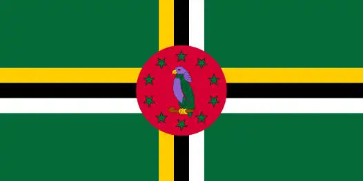 The flag of Dominica features a sisserou parrot, a national symbol.