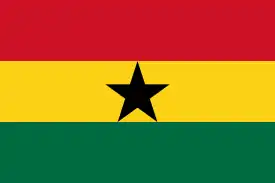 The flag of Ghana, a charged horizontal triband.