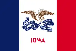 The flag of Iowa, a charged vertical triband.