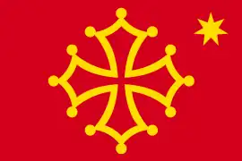 Flag of Occitania (Occitan cross and Felibritge star)