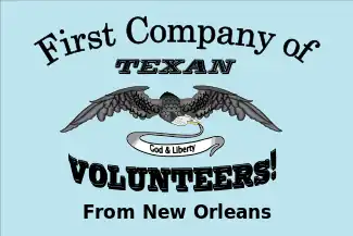 New Orleans Greys FlagThis flag emblazoned with the American bald eagle was used by the First Company of New Orleans Greys volunteers under the commands of Captain Thomas H. Breece and Robert C. Morris participated in driving the Mexican Army from San Antonio and many were captured and later killed in the Goliad Massacre. Elements of the New Orleans Grays fought in the Battle of San Jacinto on April 21, 1836.