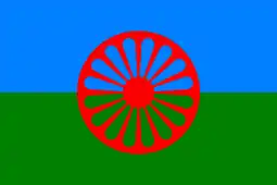 Flag of the Romani people (wheel)