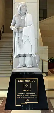 Image 20Statue of Popé, leader of the Pueblo Revolt. The statue, entitled Po'pay, is among two statues depicting New Mexicans at the United States Capitol National Statuary Hall Collection, the other being Dennis Chávez. (from New Mexico)