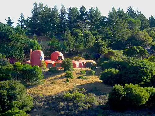  View of the Flintstone House from Doran Memorial Bridge on Interstate 280 (July 2007).