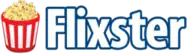 A red and white stripe bucket full of popcorn beside the word Flixster, written in white letters with a blue outline.