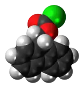 Ball-and-stick model of the fluorenylmethyloxycarbonyl chloride molecule