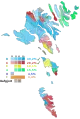 Map of the election on the Faroe Islands, showing the largest party in each polling area