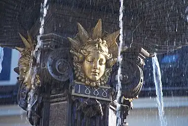 Beaux Arts mascaron of the Grande Fontaine (Avenue Léopold-Robert), La Chaux-de-Fonds, Switzerland, by Louis Maximilien Bourgeois, 1888