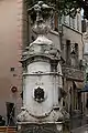 Fontaine de la place des Tanneurs, Aix-en -Provence. (1761).  By the sculptor Chastel.  It was rebuilt in 1861. The urn on top is from the original version.