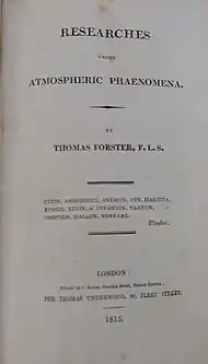 Title page of a 1813 copy of Forster's "Researches about atmospheric phaenomena"