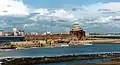 Fort Perch Rock with Liverpool in the distance