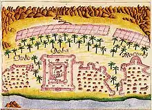 Image 31A painting depicting Doba Fort, a fort built by the Portuguese Empire in Dibba Al-Hisn in 1620. (from History of the United Arab Emirates)