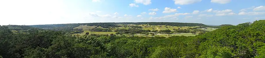 Panorama of Fossil Rim Wildlife Center, taken from The Overlook Cafe balcony.