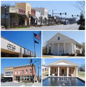 Top, left to right: Downtown Fountain Inn, Fountain Inn City Hall, Cannon Building, Fairview Presbyterian Church, Robert Quillen Office and Library