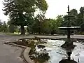 Fountain feature and pool.