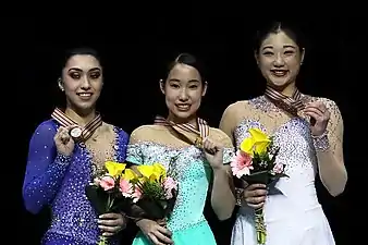 Nagasu (right) at the 2017 Four Continents podium