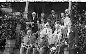 Jewell is on the right in the front row in this photograph of 13 retired U.S. Navy and U.S. Marine Corps flag officers taken c. 1923.