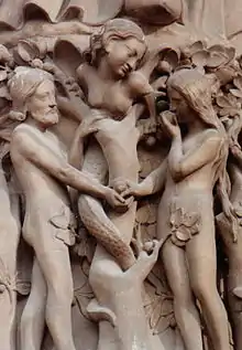 Statue of the (female) Serpent at the Notre Dame Cathedral in Paris, France