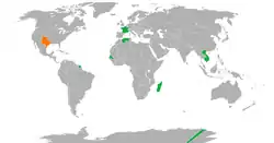 Map indicating locations of France and Republic of Texas