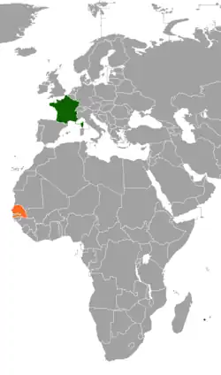 Map indicating locations of France and Senegal