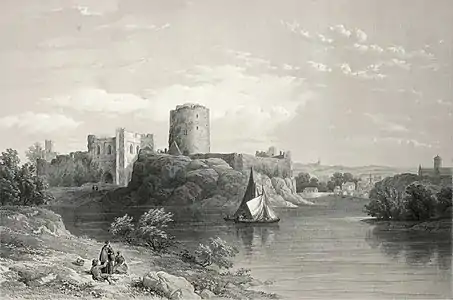 The picturesque Pembroke Castle, South Wales, 1854, with Romantic ruins