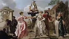 Dancing milkmaids, c. 1735. The Milkmaid's Garland, Humours of May Day, Reigen der Milchmädchen, or das Manifest