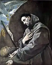 Oil painting Saint Francis in Prayer by El Greco, circa 1580-1585