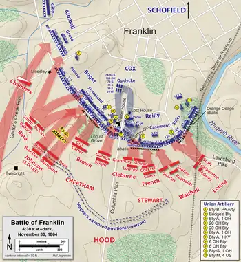 Map shows the Battle of Franklin at 4:30