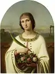 Saint Dorothey with a crown of roses and a palm branch (the attribute of both her virginity and her martyrdom)