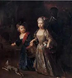 Frederick, Crown Prince of Prussia, later Frederick the Great, with his sister, Wilhelmine, as children (c. 1715). Painting by Antoine Pesne