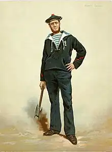 French sailor wearing a striped boat neck shirt and jumper