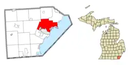 Location within Monroe County and the administered communities of Detroit Beach (1), Stony Point (2), and Woodland Beach (3)