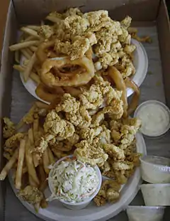 Fried clams with other foods