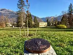 Tree of Peace in Imperial Park. In the foreground a Memorial Plaque of Ondrej Sobola