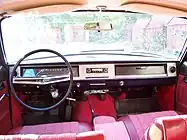 1974 Volga interior – "silver" finished dashboard, central armrest, aftermarket "NORMA" safety belts