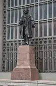 The Vanderbilt statue in front of the center window of the terminal, in the present day