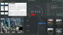 Image 6GNOME Shell, GNOME Clocks, Evince, gThumb and GNOME Files at version 3.30, in a dark theme