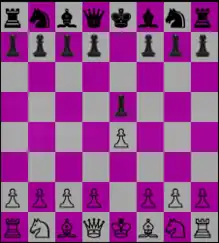 A screenshot of the GNU Chess program in graphic mode showing the chessboard with Unicode characters.