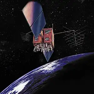 Artist's impression of a GPS-IIR satellite in orbit