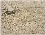 Boats at Saintes-Maries, Reed pen and ink over graphite on wove paper, Late July-early August 1888, Solomon R. Guggenheim Museum