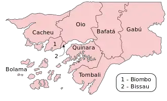 Map of the regions of Guinea-Bissau