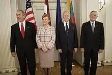 Image 23George W. Bush, Vaira Vīķe-Freiberga, Arnold Rüütel, and Valdas Adamkus in Riga, May 7, 2005. (from History of Latvia)