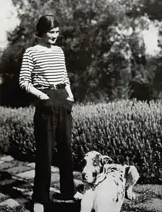 Coco Chanel in a sailor's blouse and trousers, 1928