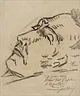 Paul Gachet, Van Gogh on his Deathbed, 1890, drawing of van Gogh in his death bed after comiting suicide.