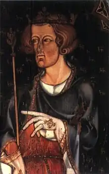 A medieval painting of a dark-haired man