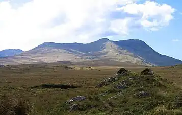 Garraun (left and centre) and Benchoona (right) as viewed from the N59 road in the east