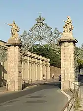 Gate with two statues and elaborate wrought-iron grilles, in Würzburg (Germany), grilles by Johann Georg Oegg (1752)